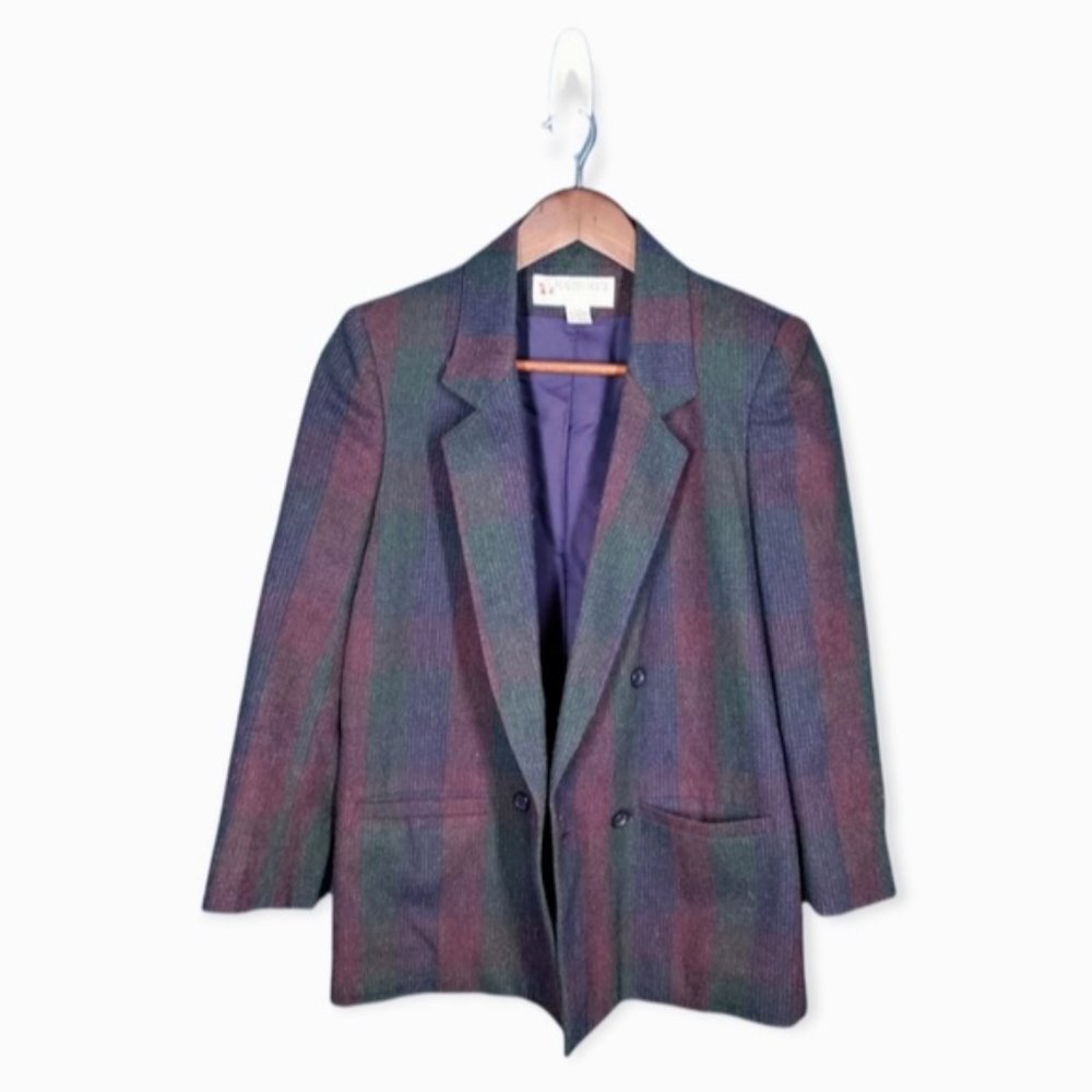 VTG Peabody House plaid wool blend double breasted blazer suit jacket